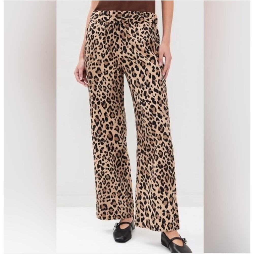 AYR The Voila Pant S Silk Blend Leopard Print House Cat Wide Leg Liquid Luxury